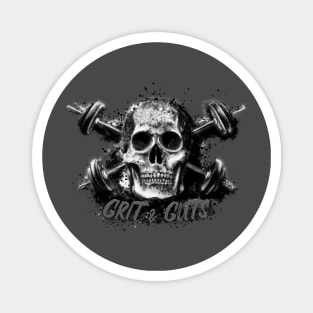 Grit and Guts Skull Black and Grey Magnet